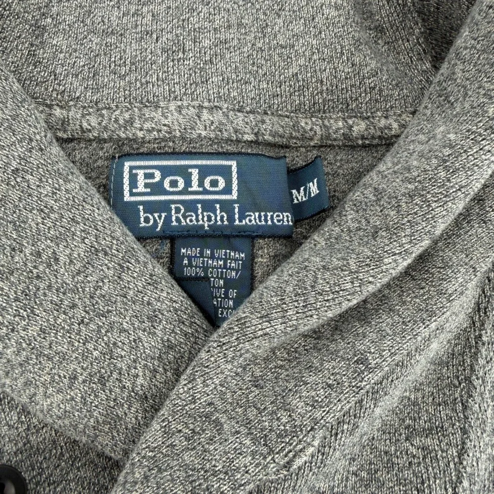 Polo Ralph Lauren Mens Gray Cotton Shawl Collar Sweater Purple Pony Size M‎
